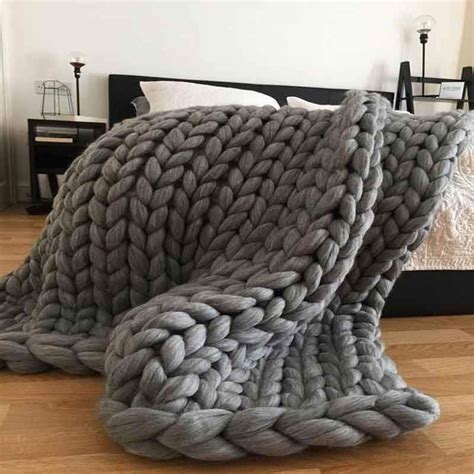 Extra Thick Chunky Knitted Blankets Pure Color Super Soft Bulky