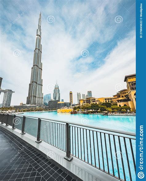 Burj Khalifa View From Burj Park Bridge In Downtown Dubai United Arab