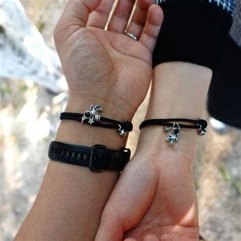 Cute Astronaut Matching Connection Bracelets For Couples In Sterling