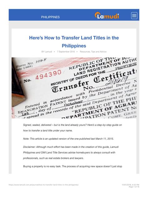 Heres How To Transfer Land Titles In The Philippines Lamudi Pdf