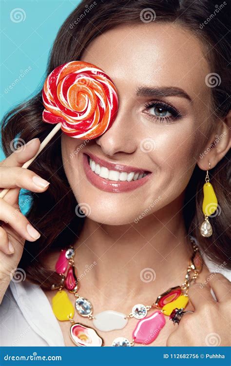 Beauty Makeup Fashion Female Model With Candy Stock Photo Image Of