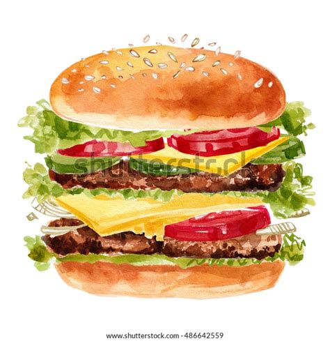 Burger Painted Watercolors On White Background Stock Illustration