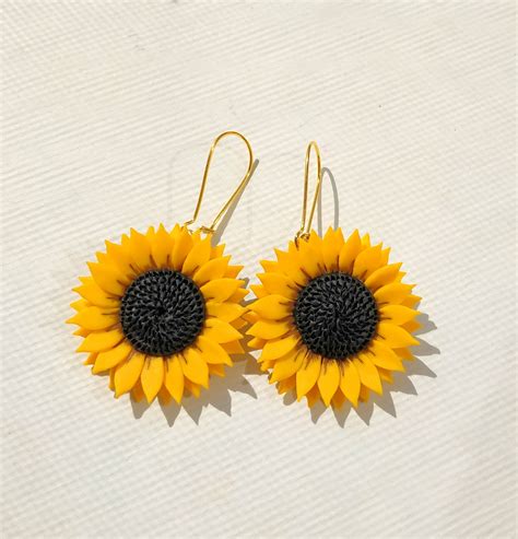 Sunflower Earrings Yellow Flower Earrings Polymer Clay Jewelry Etsy