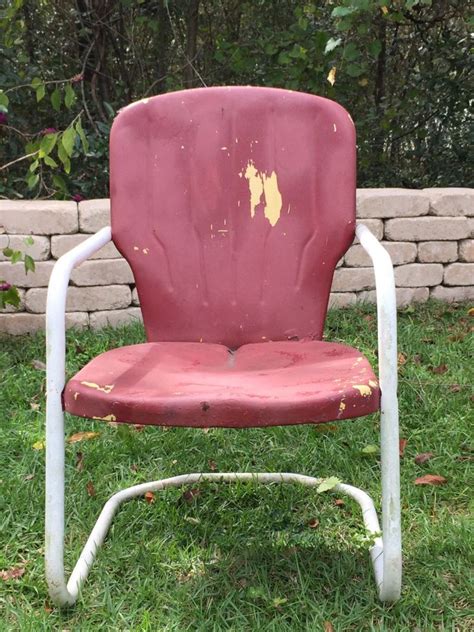 Antique Red Metal Motel Steel Chair Etsy Chair Metal Patio Chairs