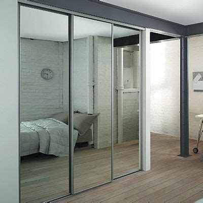 3 Silver Framed Mirror Sliding Wardrobe Doors and Track ...