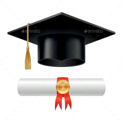 Graduation Cap And Rolled Diploma Scroll By Designerthings Graphicriver