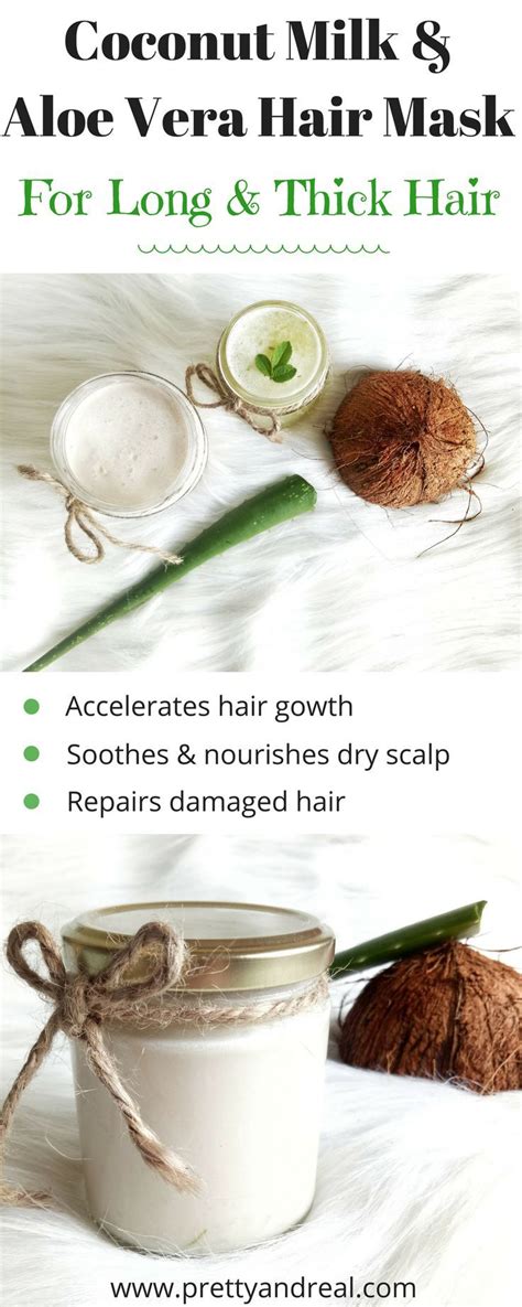 This hydrating hair treatment is made with aloe vera and coconut water, as well as nourishing almond and avocado oils, to promote shine and boost moisture. Homemade Coconut Milk & Aloe Vera Hair Mask for deep ...