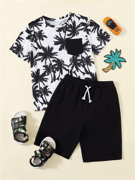 Shein Boys Tropical Print Tee And Shorts Set Cute Boy Outfits Kids