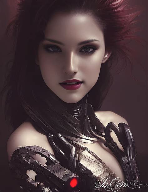 Mujer Cyborg Máquina Cara Retrato Arte Digital Maquillaje