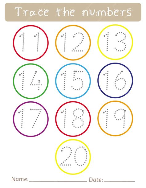 Premium Vector Trace The Numbers 11 To 20 Worksheets For Kids Tracing