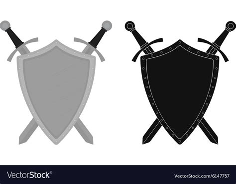 Two Crossed Swords Steel Shield Emblem Color Vector Image