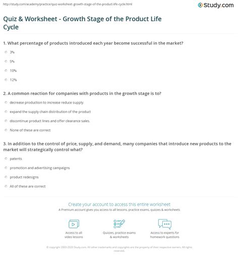 Quiz And Worksheet Growth Stage Of The Product Life Cycle