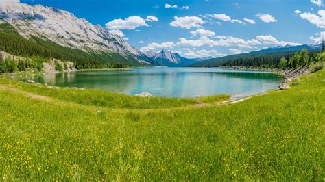 Panoramic Medicine Lake In Jasper National Park Alberta