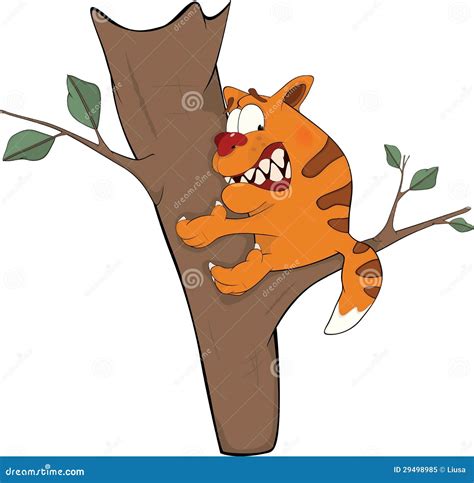 Cat On A Tree Cartoon Royalty Free Stock Photo Image