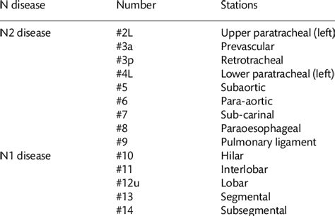 Classification Of Lymph Node Stations And Diseases Of N1 And N2