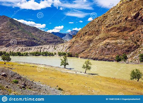Katun River Surrounded By Mountains Altai Republic Russia Stock Photo