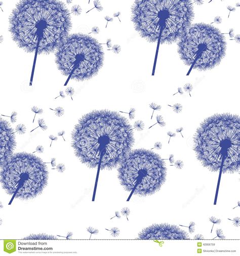 Seamless Pattern With Flowers Dandelions Blue Over Stock Vector