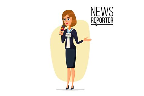 Female Journalist Vector Microphone Professional Reporter Isolated