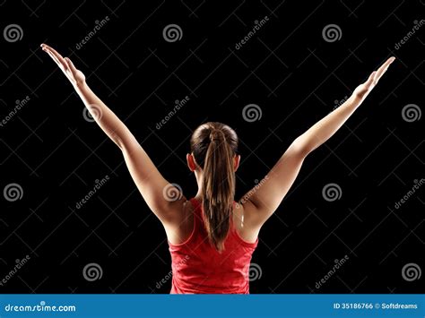 Strong Fitness Woman Showing Back Biceps Muscles Stock Photo Image Of