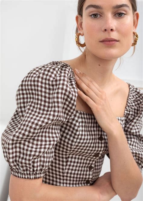 Linen Puff Sleeve Gingham Top in 2020 | Gingham tops, Puff sleeve, Gingham top outfit
