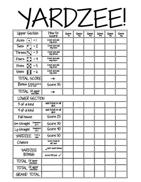 Printable Yardzee Score Card File No Logo Diy Yardzee Diy Yard Games