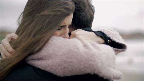Woman Hugging Boyfriend Feeling Sad Stock Footage Video Royalty
