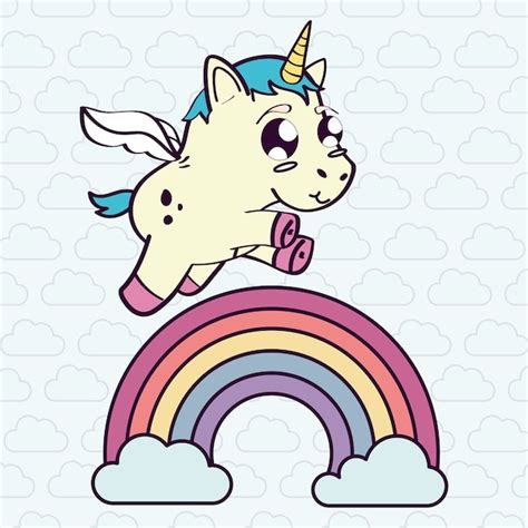 Premium Vector Unicorn Rainbow Cloud Horse Horn Cartoon Magic Fantasy