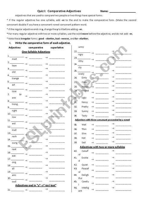 Comparative Adjective Quiz Esl Worksheet By Kagnara