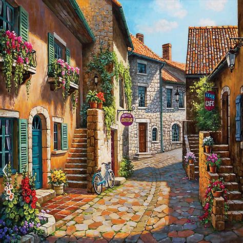 European Small Town Painting Mural Photo Wallpapers Living