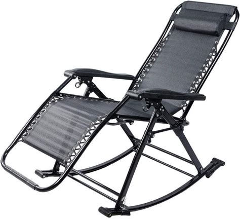 Black Outdoor Adult Rocking Chair For Heavy People Portable And Folding Rocker Recliner For