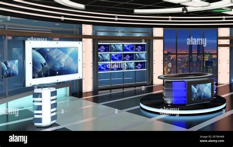Virtual Tv Studio News Set 27 Green Screen Background 3d Rendering