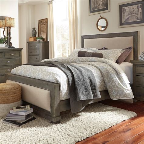Progressive Furniture Willow Queen Upholstered Bed With Distressed Pine