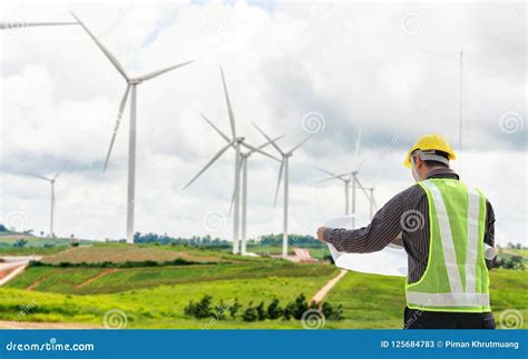 Engineer Worker At Wind Turbine Power Station Site Stock Image Image