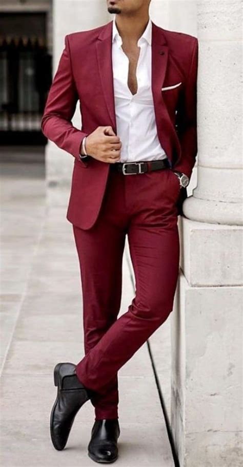 Men Suits Maroon 2 Piece Wedding Groom Wear One Button Body Etsy