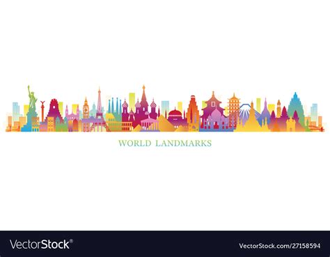 World Skyline Landmarks Silhouette In Colorful Vector Image