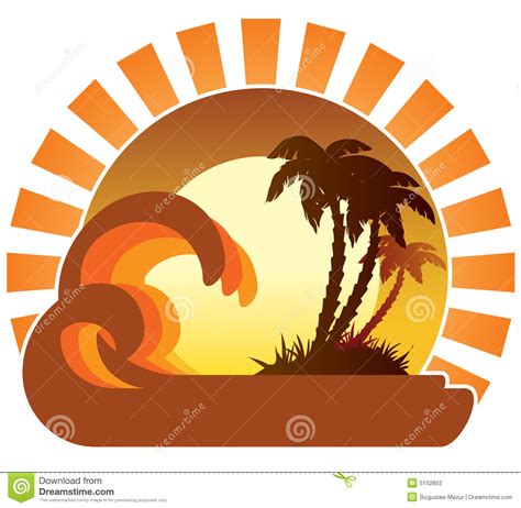 Waves, Sunset, Tropical Island Stock Vector - Illustration of scene, coconut: 5152853