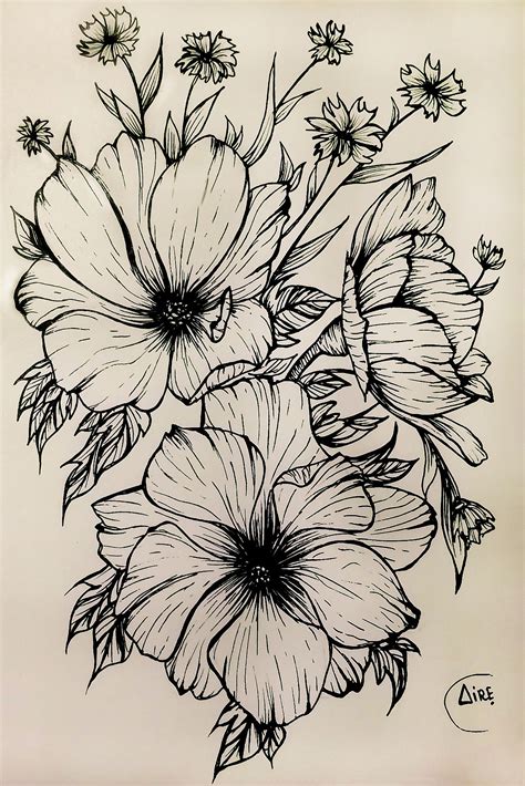 Ink Drawings Of Flowers At Explore Collection Of