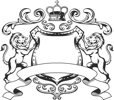 Heraldic Lion Shield Crest Royalty Coat Of Arm Black Silhouette
