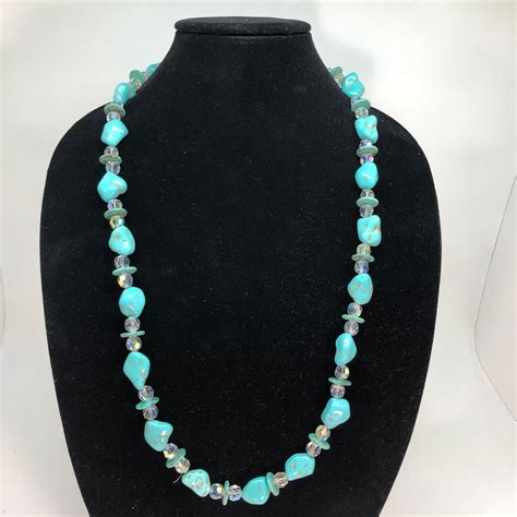 Turquoise Crystal Necklace 30 Inch Long Turquoise Gemstone Etsy
