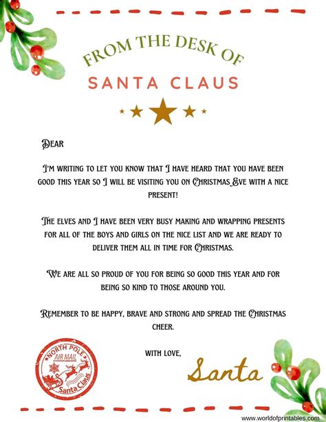Free Printable Letter From Santa Template Word Free Printable Templates