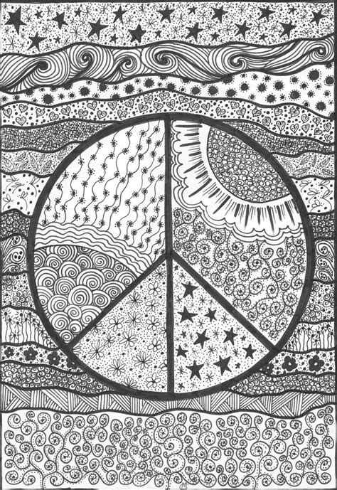 A very complex coloring book for girls with flowers, patterns, a frame and thousands of small details. trippy hippie coloring pages peace an original artwork by ...