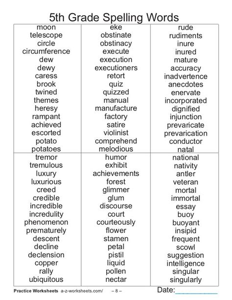 8th Grade Spelling Worksheets
