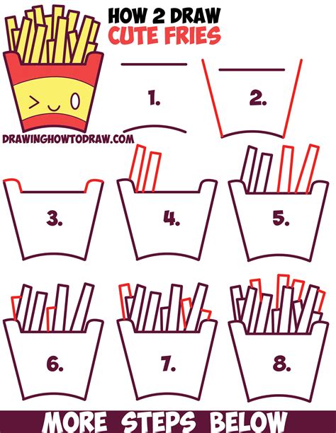 how to draw cute kawaii french fries with face on it easy step by step drawing tutorial for