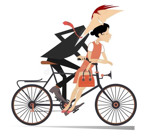 Romantic Young Couple Rides On The Bike Isolated Illustration Stock Vector Illustration Of