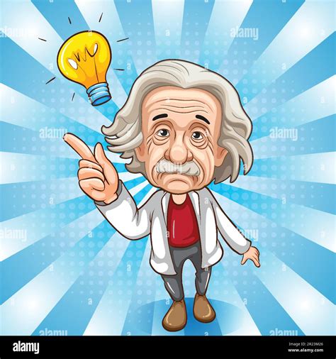 Albert Einstein Cartoon Character On Retro Comic Background