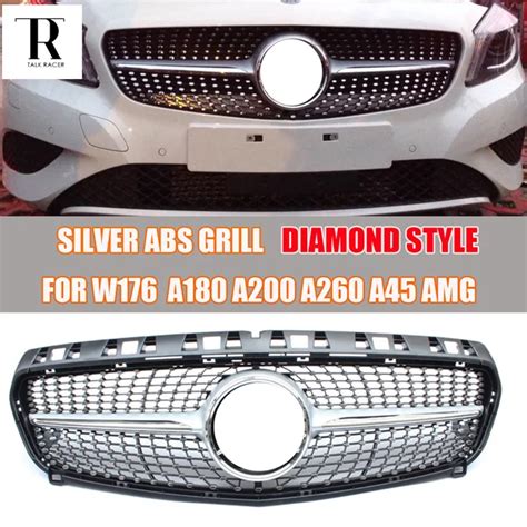 Silver Abs Diamond Front Grill Grille For Mercedes Benz W176 A Class