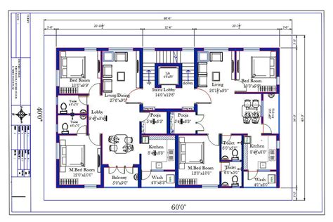 60 X40 House 2 BHK Layout Plan CAD Drawing DWG File Cadbull