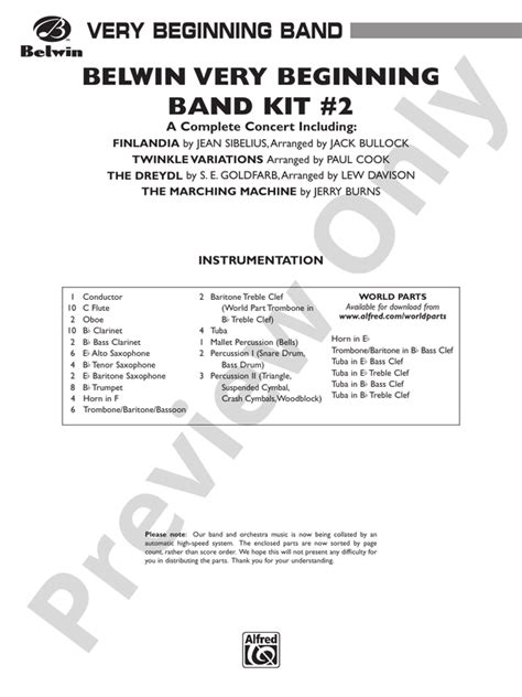 Belwin Very Beginning Band Kit 2 Concert Band Conductor Score And Parts