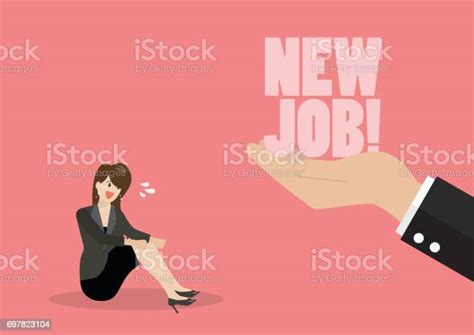 Big Hand Give A New Job To Desperate Business Woman Stock Illustration