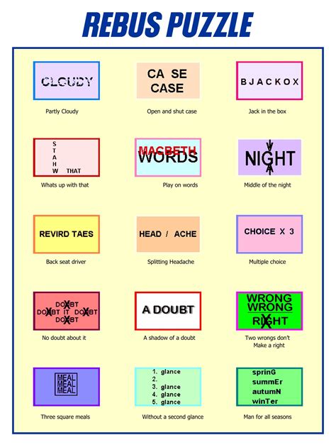 Tricky Rebus Puzzles With Answers Printable
